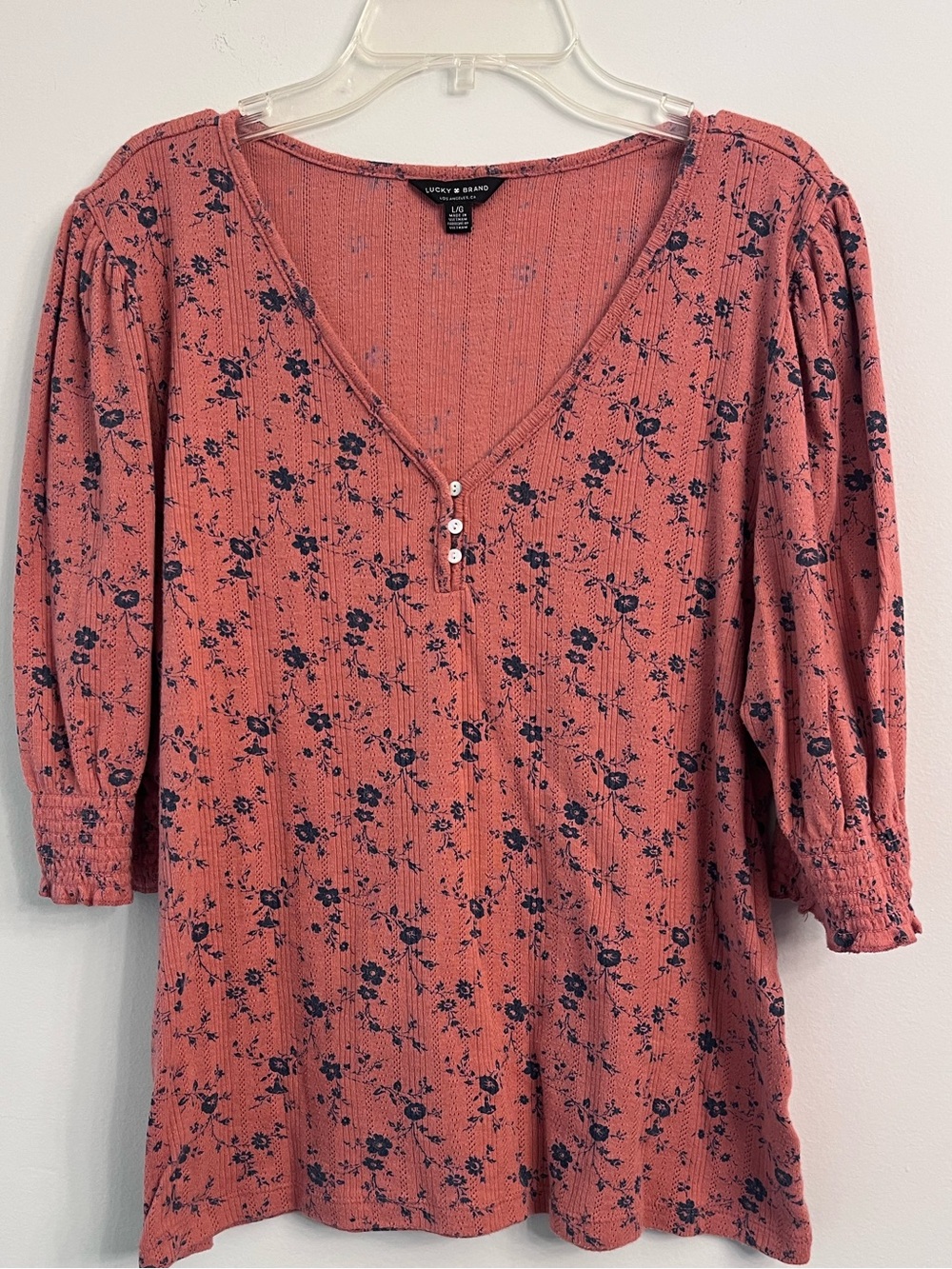 Lucky Brand Floral Knit Henley Top